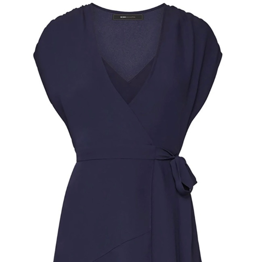 NWT BCBGMAXARIA “Crepe Satin Wrap Dress”, Size L, Color Pacific Blue